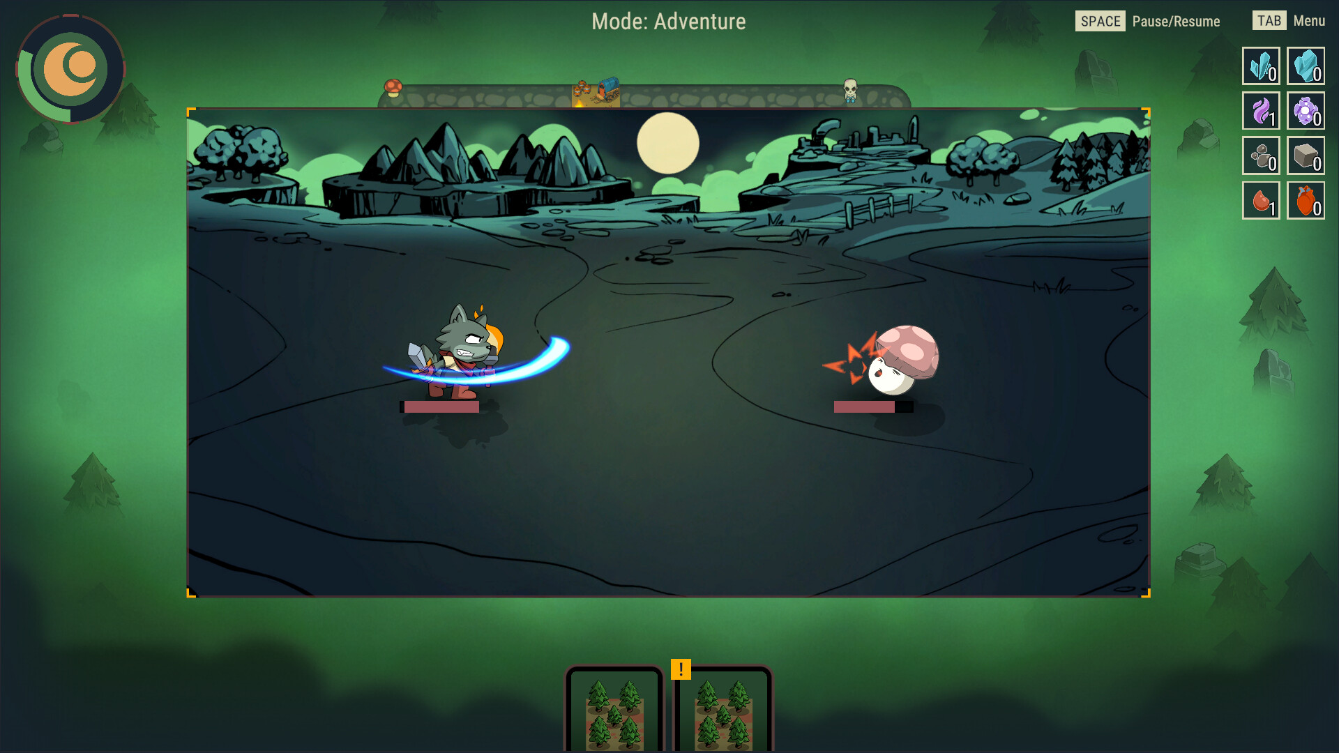 Adventure mode — combat with hand-drawn creatures