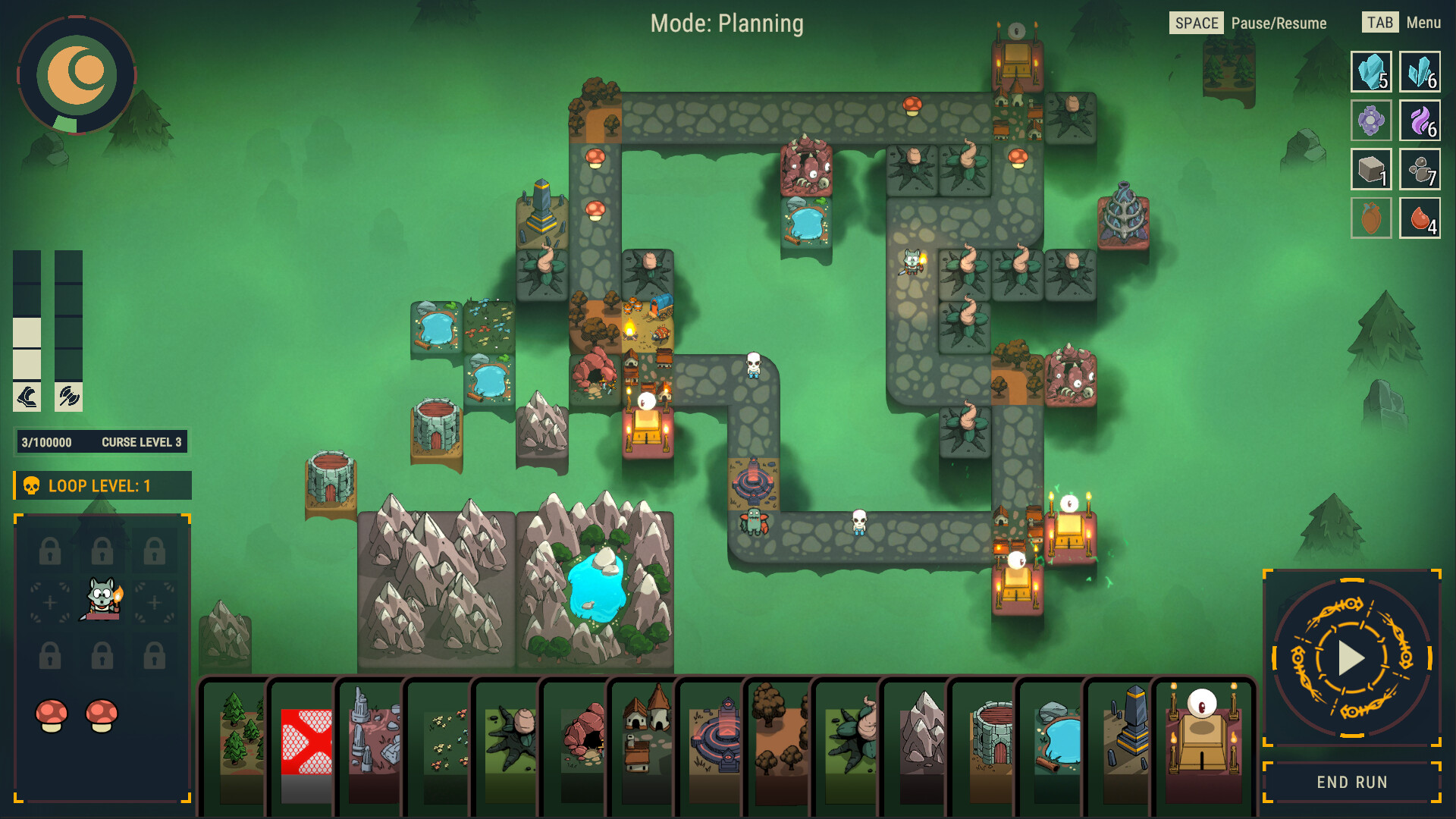 Late game — complex tile layouts with diverse biomes